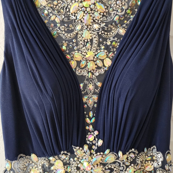Tony Bowls Size 0 Dark Blue Sequined Prom Dress - worn one time - Picture 4 of 11